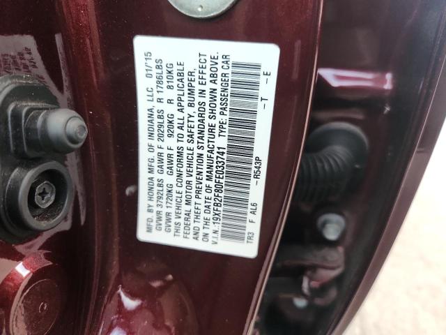 19XFB2F80FE033741 - 2015 HONDA CIVIC EX BURGUNDY photo 12