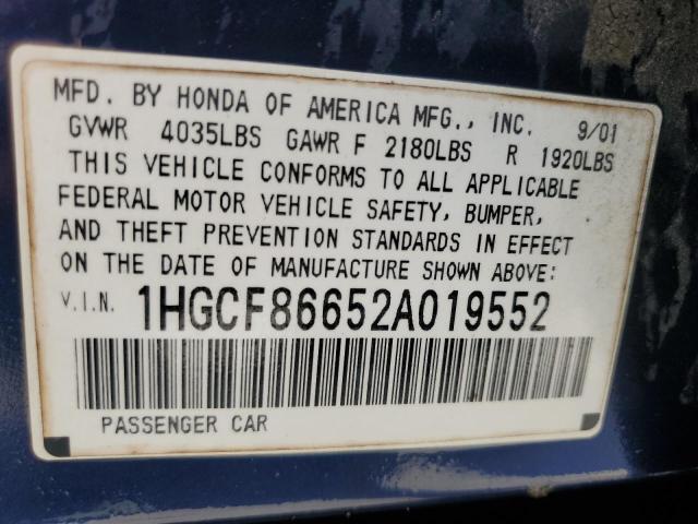 1HGCF86652A019552 - 2002 HONDA ACCORD VALUE BLUE photo 13