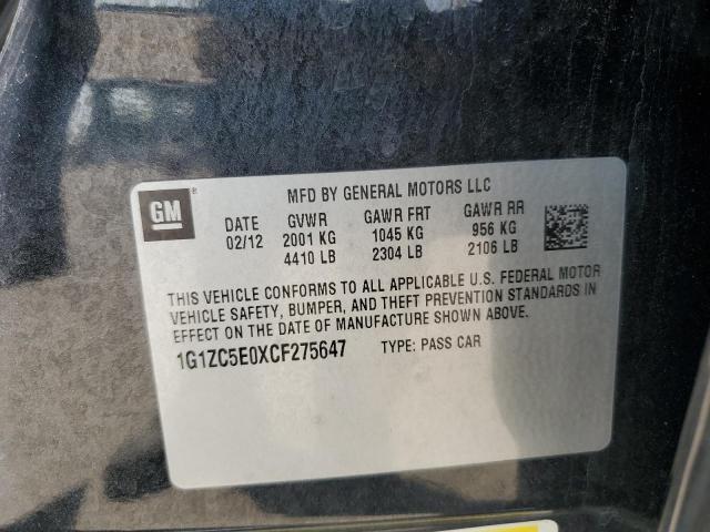 1G1ZC5E0XCF275647 - 2012 CHEVROLET MALIBU 1LT CHARCOAL photo 12