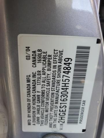 2HGES16304H574849 - 2004 HONDA CIVIC DX VP 银色 照片 13