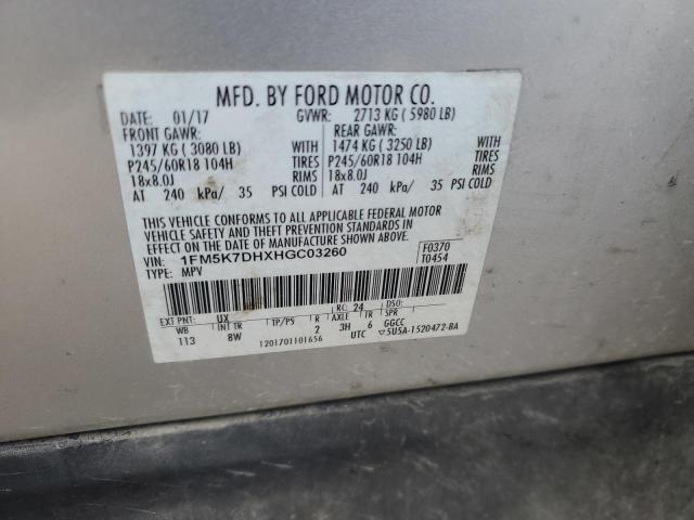 1FM5K7DHXHGC03260 - 2017 FORD EXPLORER XLT 银色 照片 13