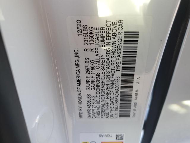 19UUB5F40MA006983 - 2021 ACURA TLX TECHNOLOGY WHITE photo 12