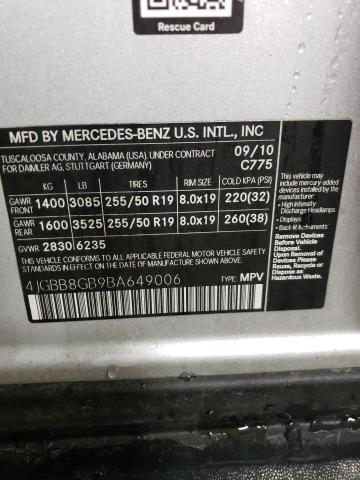 4JGBB8GB9BA649006 - 2011 MERCEDES-BENZ ML 350 4MATIC SILVER photo 12