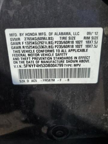 5FNYF4H53DB004799 - 2013 HONDA PILOT EXL BURGUNDY photo 14