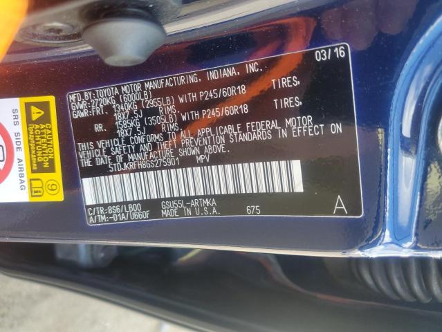 5TDJKRFH8GS275901 - 2016 TOYOTA HIGHLANDER XLE BLUE photo 13