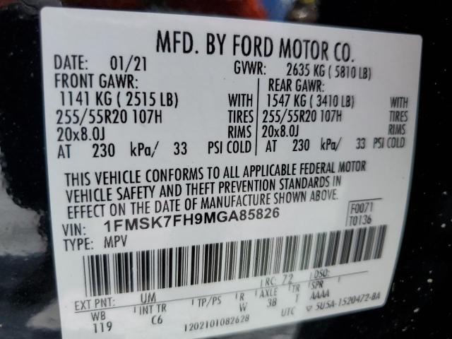 1FMSK7FH9MGA85826 - 2021 FORD EXPLORER LIMITED Qara foto 13