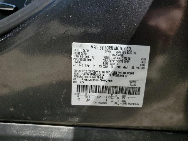 1FM5K8D89HGA00768 - 2017 FORD EXPLORER XLT GRAY photo 13