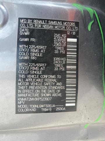 KNMAT2MV1KP523907 - 2019 NISSAN ROGUE S GRAY photo 14