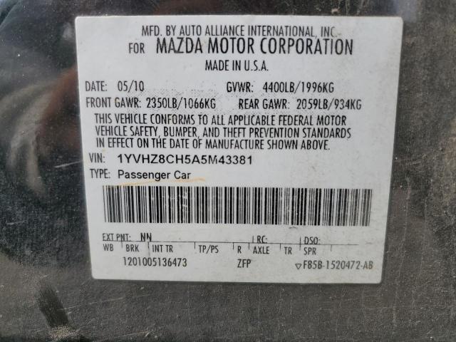 1YVHZ8CH5A5M43381 - 2010 MAZDA 6 I BLACK photo 12