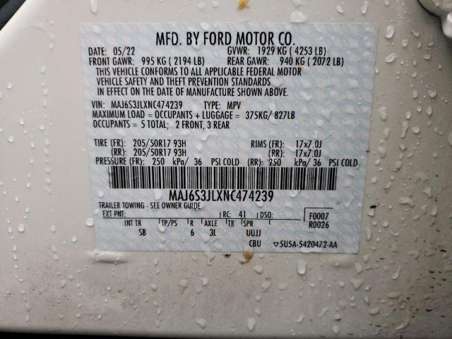 MAJ6S3JLXNC474239 - 2022 FORD ECOSPORT SES WHITE photo 12