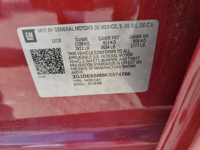 3G1BE6SM8KS574766 - 2019 CHEVROLET CRUZE LT 红色 照片 13