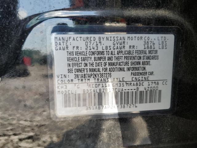 3N1AB7AP2KY387276 - 2019 NISSAN SENTRA S BLACK photo 12