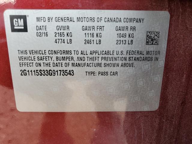 2G1115S33G9173543 - 2016 CHEVROLET IMPALA LT RED photo 12