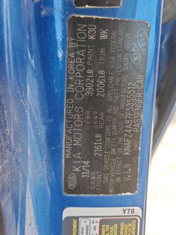 KNAFZ4A87F5355512 - 2015 KIA FORTE EX BLUE photo 12