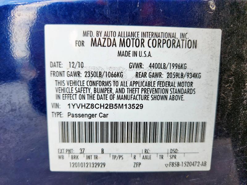 1YVHZ8CH2B5M13529 - 2011 MAZDA 6 I 蓝色 照片 12