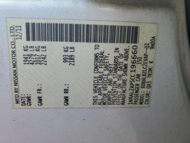 1N4AL2AP5CC196660 - 2012 NISSAN ALTIMA BASE أبيض صورة 12