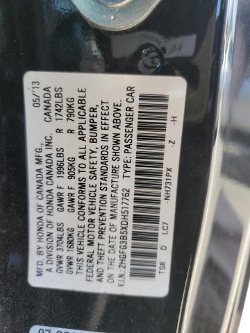 2HGFG3B5XDH517762 - 2013 HONDA CIVIC LX შავი ფოტო 12