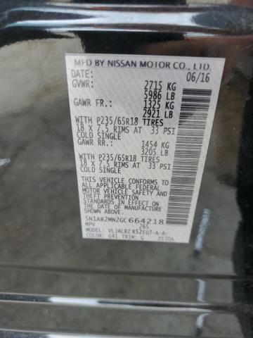 5N1AR2MN2GC664218 - 2016 NISSAN PATHFINDER S Чорний фото 12