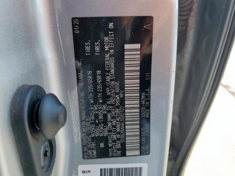 5TDGZRAH4LS502122 - 2020 TOYOTA HIGHLANDER XLE Plata foto 13