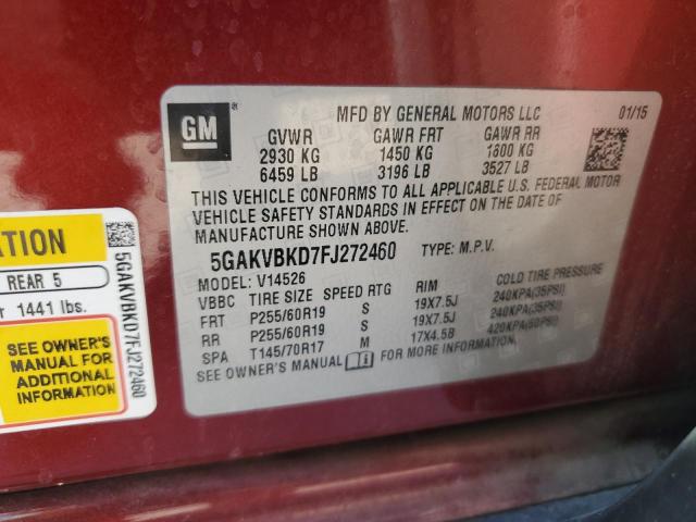 5GAKVBKD7FJ272460 - 2015 BUICK ENCLAVE RED photo 13