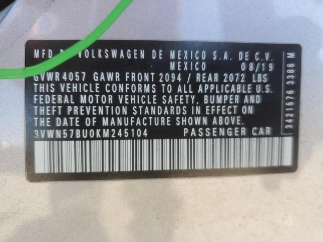3VWN57BU0KM245104 - 2019 VOLKSWAGEN JETTA S SILVER photo 12