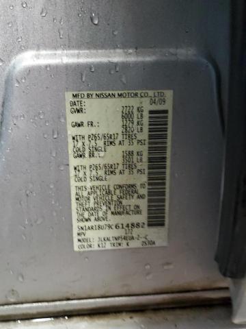 5N1AR18U79C614882 - 2009 NISSAN PATHFINDER S SILVER photo 12