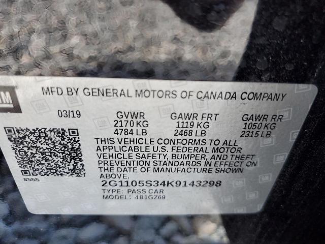 2G1105S34K9143298 - 2019 CHEVROLET IMPALA PREMIER BLACK photo 12