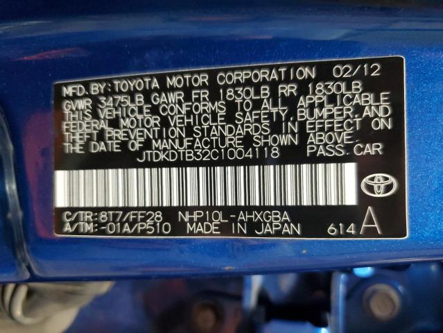 JTDKDTB32C1004118 - 2012 TOYOTA PRIUS C BLUE photo 13