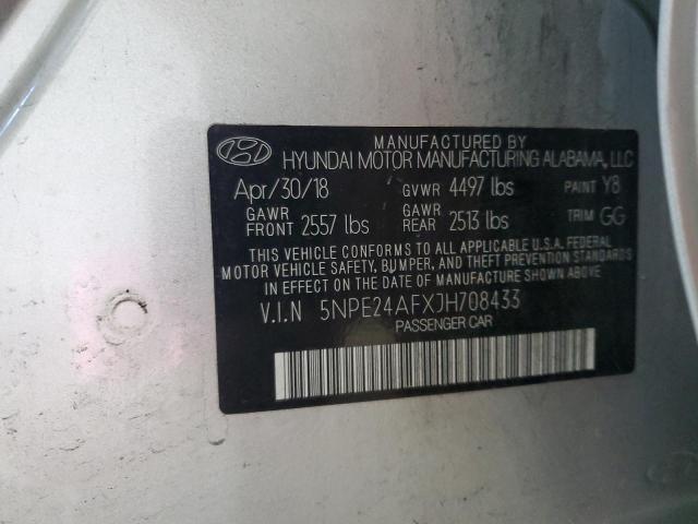5NPE24AFXJH708433 - 2018 HYUNDAI SONATA SE 银色 照片 12
