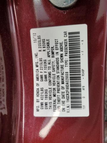 1HGCR2F86DA029659 - 2013 HONDA ACCORD EXL MAROON photo 12