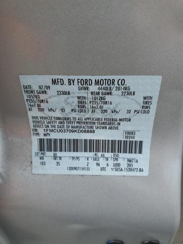 1FMCU03709KD08888 - 2009 FORD ESCAPE XLT SILVER photo 13