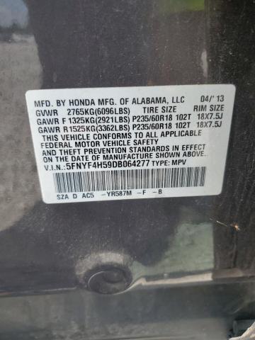 5FNYF4H59DB064277 - 2013 HONDA PILOT EXL Сірий фото 13