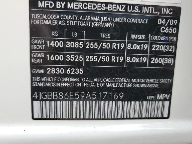 4JGBB86E59A517169 - 2009 MERCEDES-BENZ ML 350 WHITE photo 13