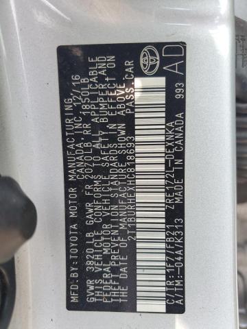 2T1BURHEXHC818693 - 2017 TOYOTA COROLLA L SILVER photo 12