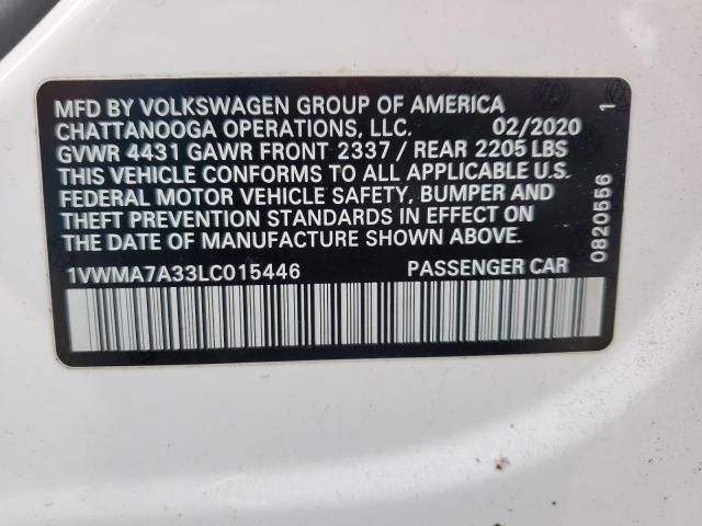 1VWMA7A33LC015446 - 2020 VOLKSWAGEN PASSAT R-LINE Ağ foto 12