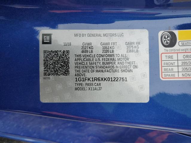 1G1FK1R6XK0122751 - 2019 CHEVROLET CAMARO ZL1 BLUE photo 12