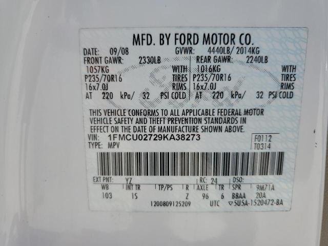 1FMCU02729KA38273 - 2009 FORD ESCAPE XLS WHITE photo 13