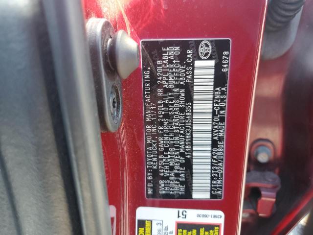 4T1B11HK3JU548355 - 2018 TOYOTA CAMRY L RED photo 12