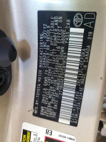 2T1BU4EE3CC818261 - 2012 TOYOTA COROLLA BASE BEIGE photo 12