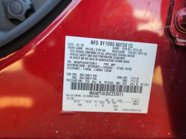 MAJ6P1UL0JC232815 - 2018 FORD ECOSPORT SE Червоний фото 13