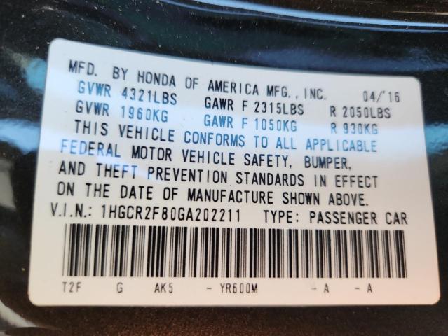 1HGCR2F80GA202211 - 2016 HONDA ACCORD EXL BROWN photo 12