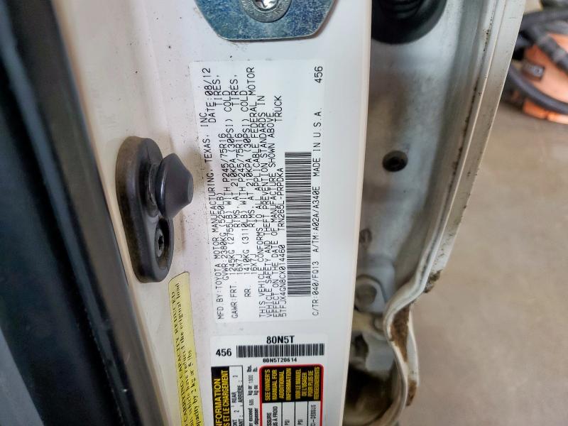 5TFJX4GN8CX014460 - 2012 TOYOTA TACOMA DOUBLE CAB 白色 照片 12