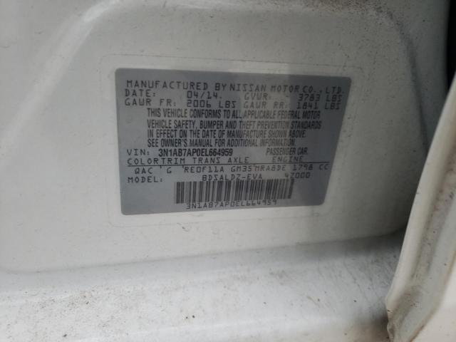 3N1AB7AP0EL664959 - 2014 NISSAN SENTRA S WHITE photo 12