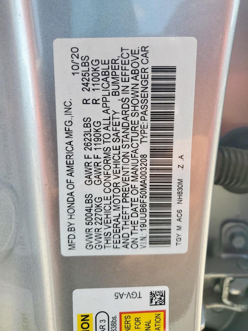 19UUB6F50MA003208 - 2021 ACURA TLX TECH A SILVER photo 13