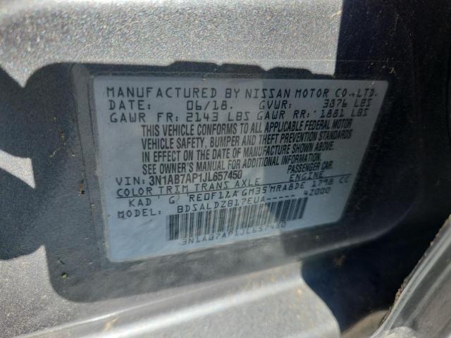 3N1AB7AP1JL657450 - 2018 NISSAN SENTRA S 灰色 照片 12