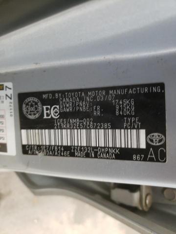 2T1KR32E57C672385 - 2007 TOYOTA COROLLA MA XR SILVER photo 12