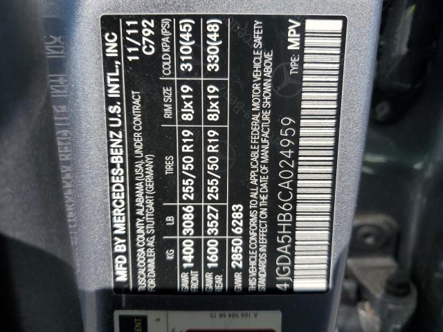 4JGDA5HB6CA024959 - 2012 MERCEDES-BENZ ML 350 4MATIC GRAY photo 14