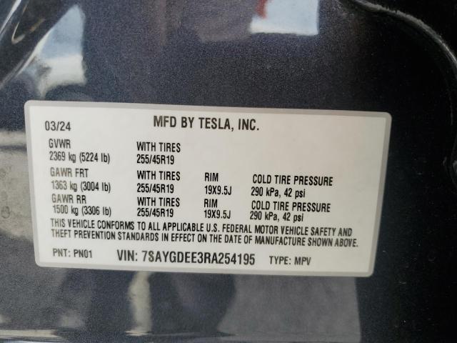 7SAYGDEE3RA254195 - 2024 TESLA MODEL Y CHARCOAL photo 14