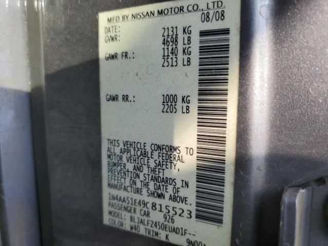1N4AA51E49C815523 - 2009 NISSAN MAXIMA S GRAY photo 12