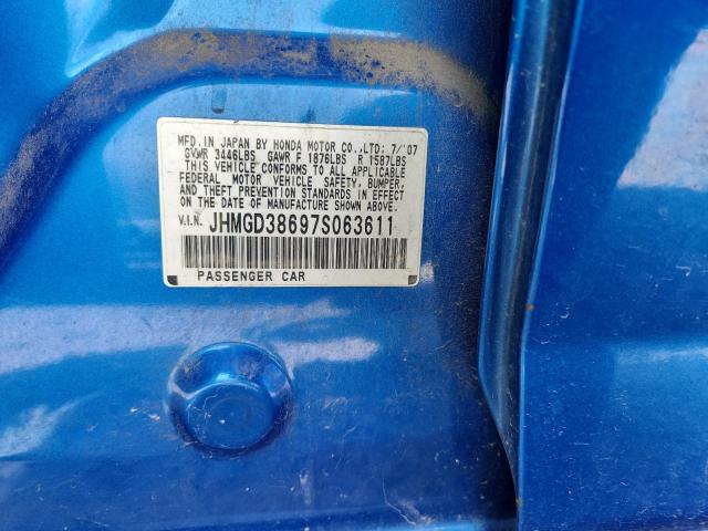 JHMGD38697S063611 - 2007 HONDA FIT S أزرق صورة 12